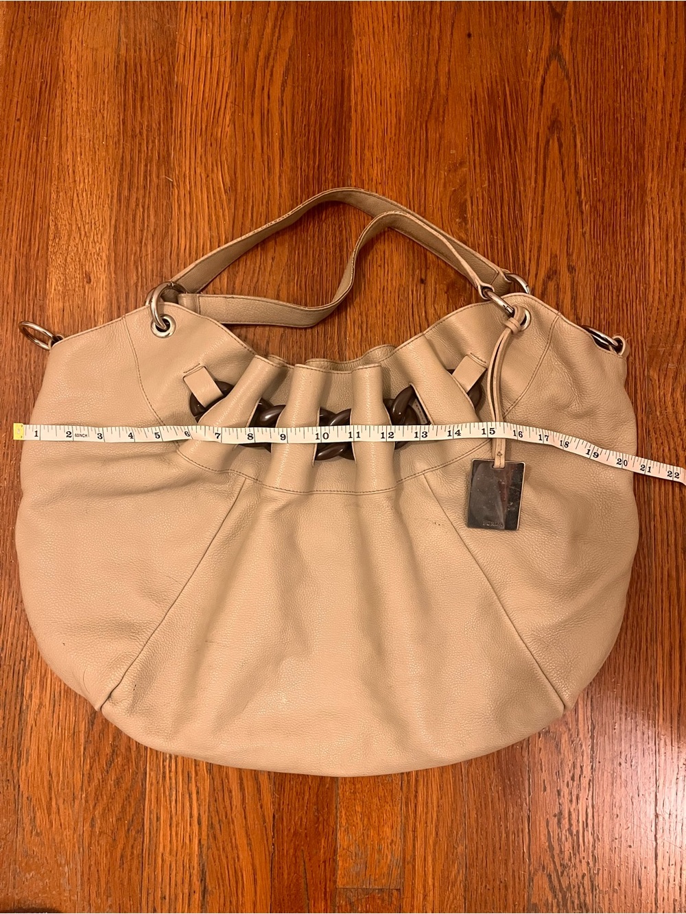 Furla Neutral Beige Leather Large Shoulder Bag for Women